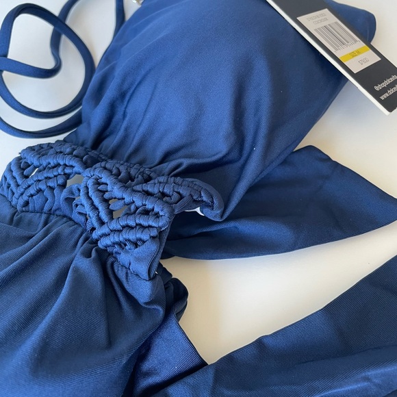 NWT (M) dolce vita navy bandeau bikini padded top crochet bow halter strap new - Picture 4 of 11